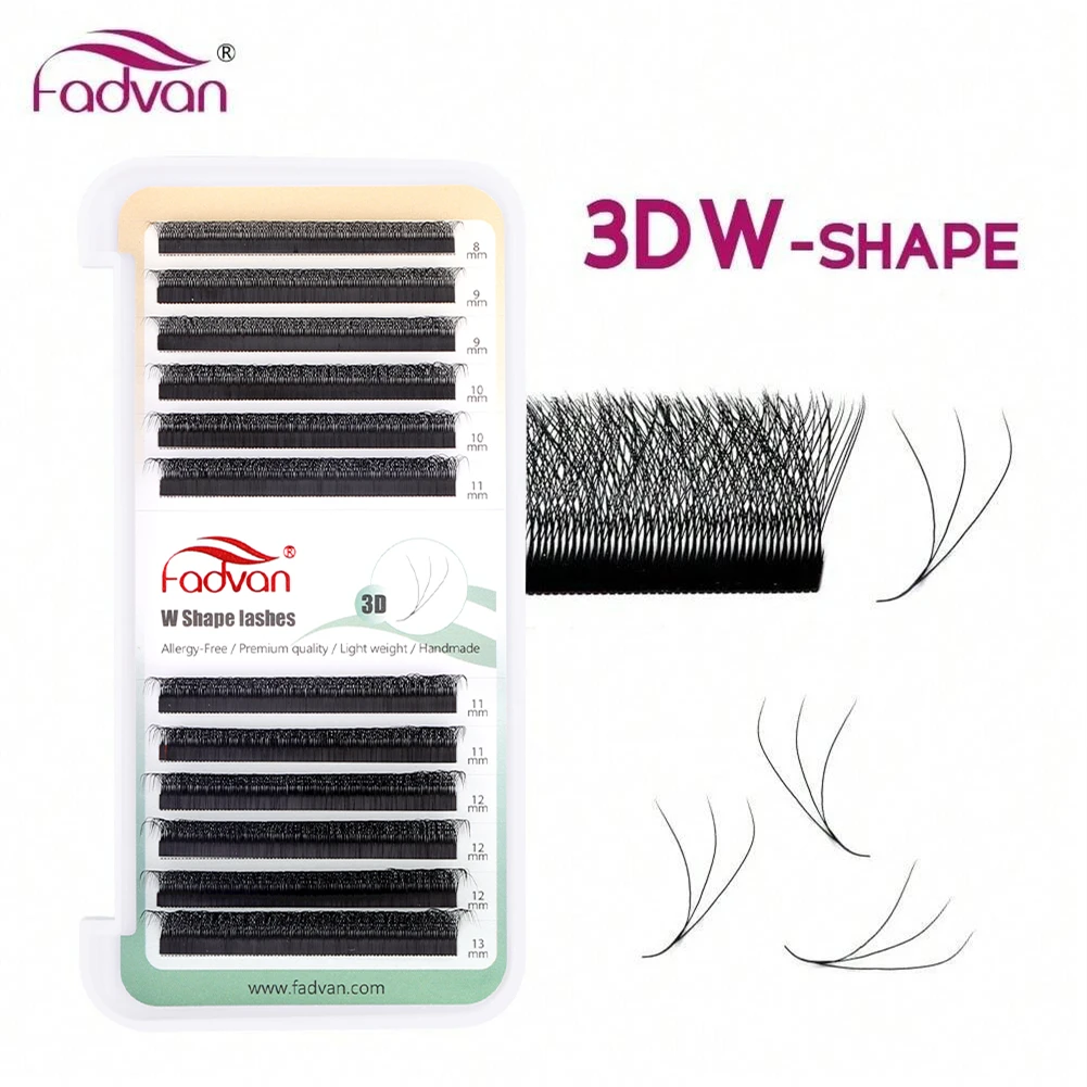 Fadvan 3D W Lashes 0.07 D Premade W Fan Lash Extensions Natural Soft Black W Style Lashes Faux Mink Individual Lashes