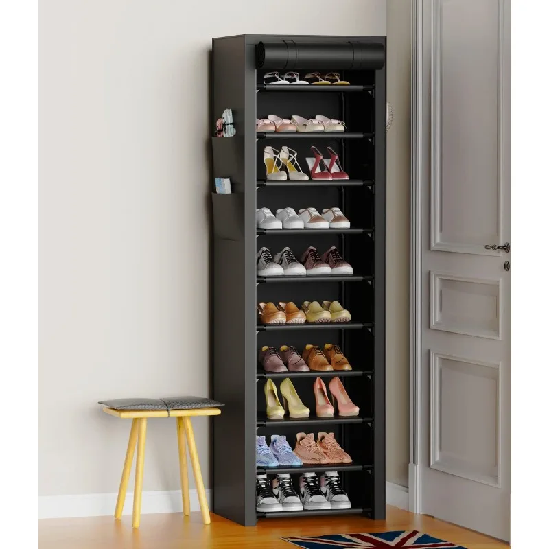 

Vertical Narrow Shoe Rack Organizer Tall Shoe Rack for Closet Entryway 10 Tier Non-Woven Cover Shoe Shelf Holds 20-22 Pairs Fr