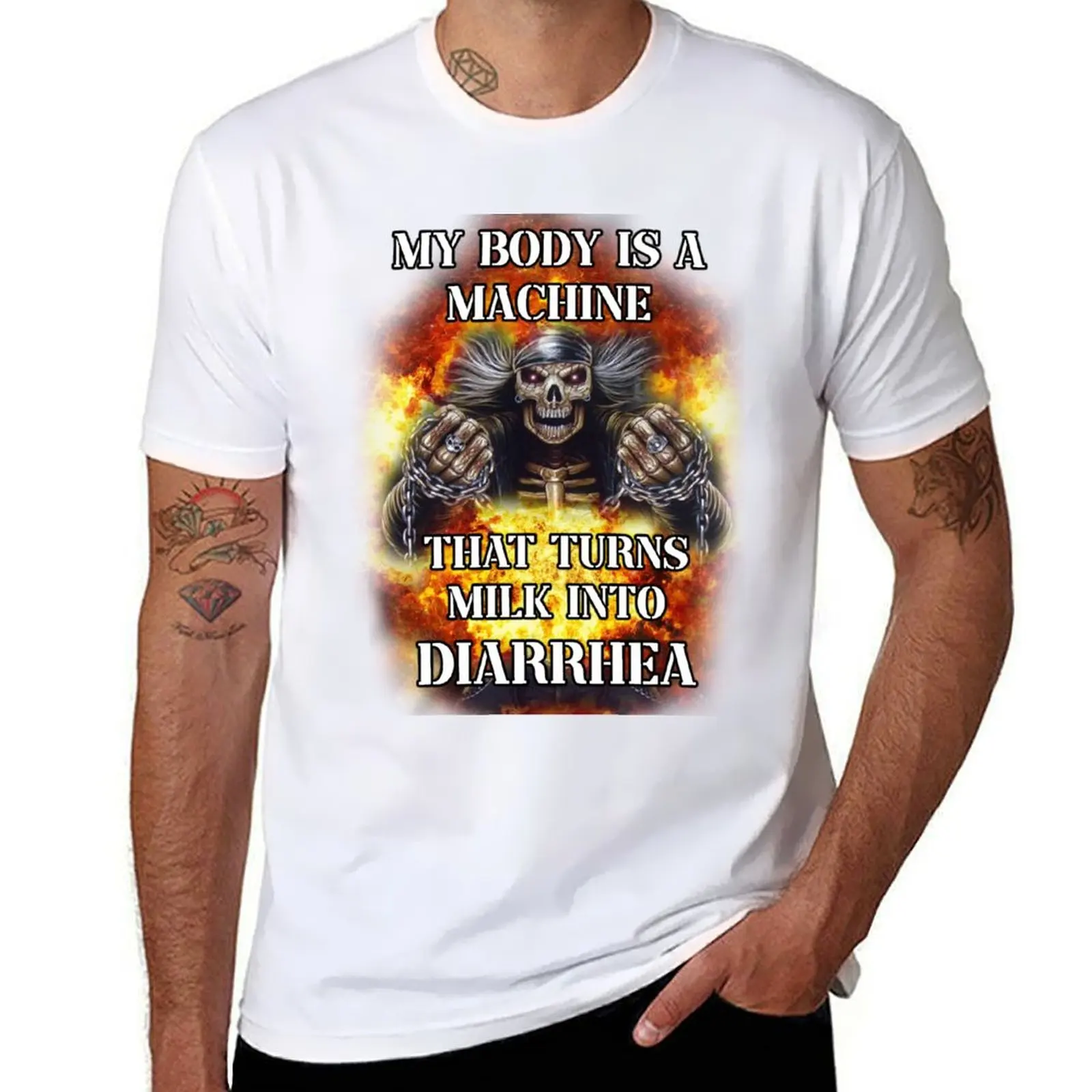 my body is a machine that turns milk into diarrhea badass skeleton meme T-Shirt anime t shirts oversize T-Shirt