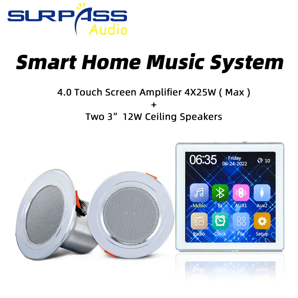 Smart Music System Mini 4 Inch Multi Channel Blue-tooth Remote Control in Wall Amplifier with 4 Stereo Sound Ceiling Speaker