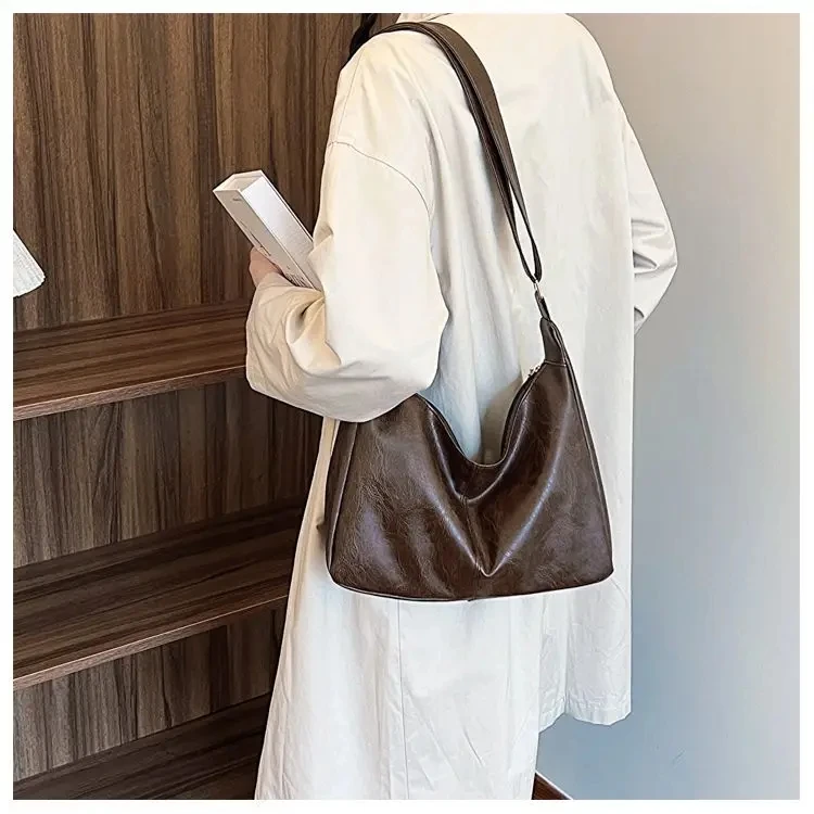PU-Leder Pendler Mode Vintage Casual Tote Bag Maillard Stilvolle Umhängetaschen für Frauen Textur Große Kapazität Temperament – Detail 3