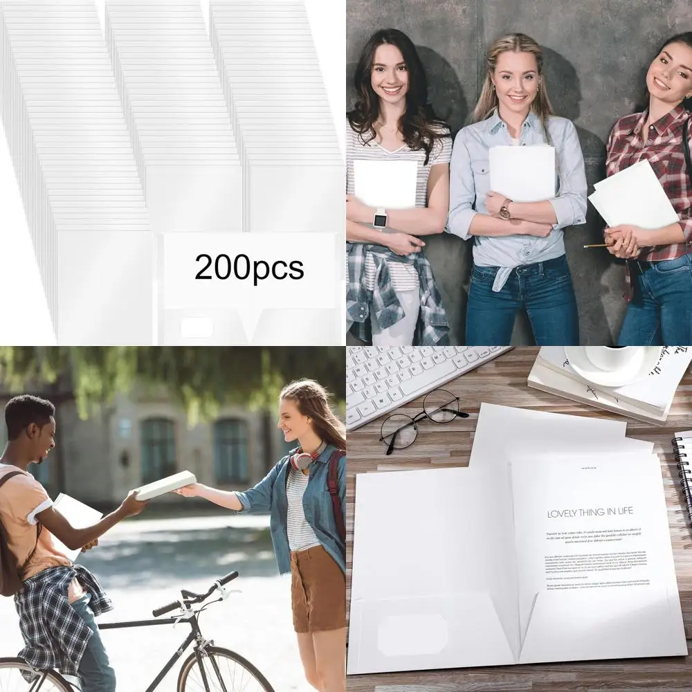 

Glossy Laminated Letter Size Paper Portfolios, 200 Pack, Pocket Folders for School, Office, Business, Teachers, College (White)