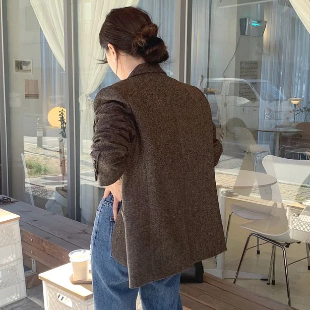 Классический женский шерстяной топ Jaet, шикарный осенне-зимний повседневный костюм с воротником на одной пуговице, модный универсальный топ в стиле ретро