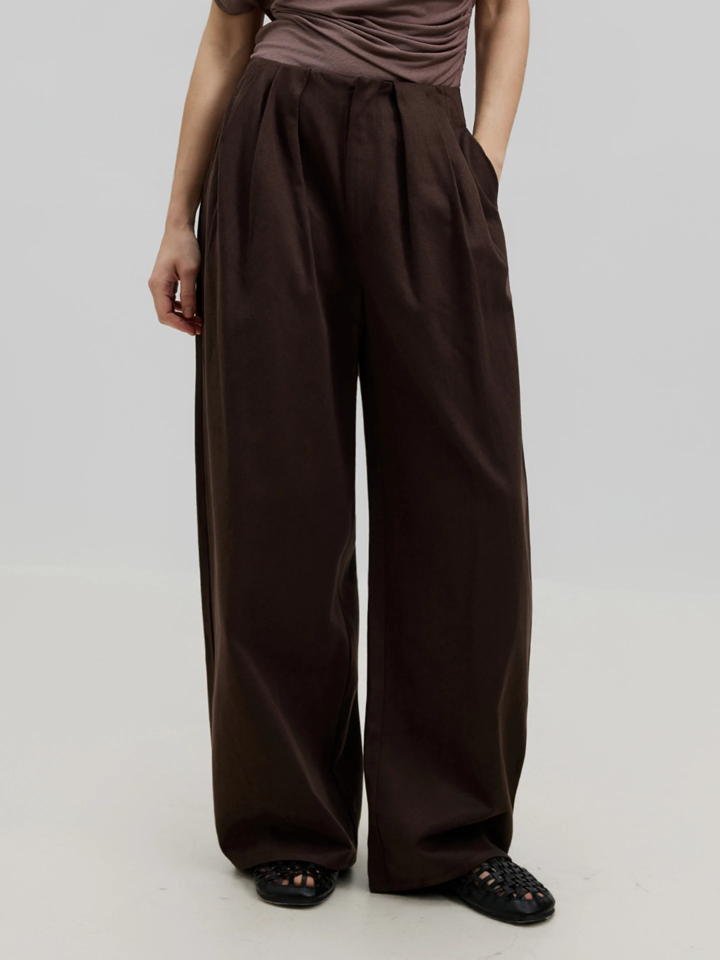 

LUR High Waist Wide Leg Pants Women's Loose Fitting Casual Trousers Elastic Waistband Pleated Slimming Long Pants