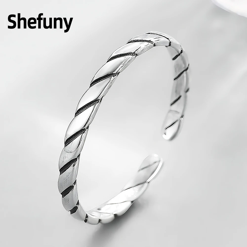 

925 Sterling Silver Twill Oxidized Adjustable Finger Rings Black Stackable Open Size Rings For Women Fine Jewelry Party Gift