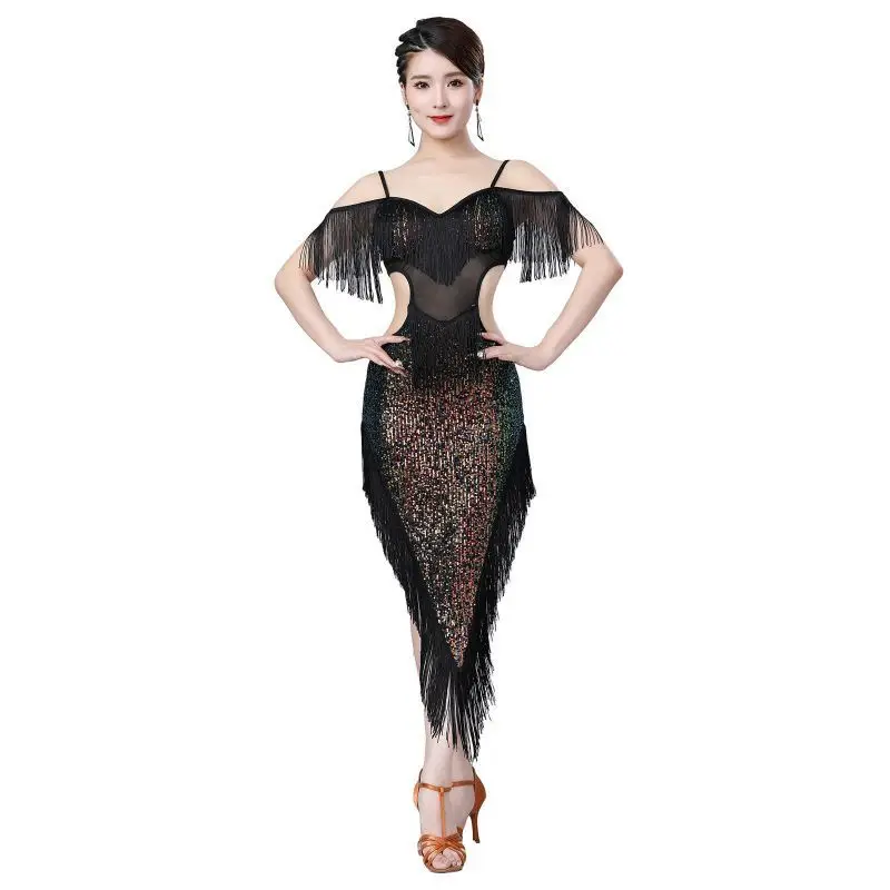 Women's Flapper Latin Dresses Sequins Tassels Flapper Sexy Cocktail Latin Dance Dress