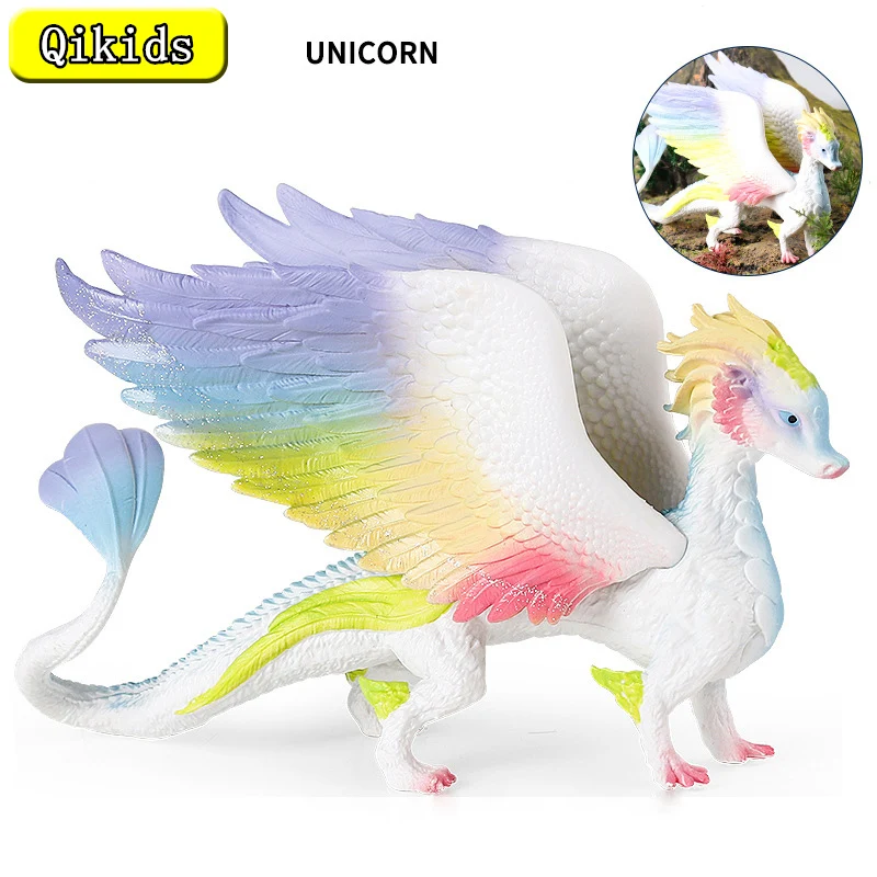 

New Children's Simulation Unicorn Large Rainbow Dragon Horse Animal Models Solid Mythological Legend Toy Ornament Gift