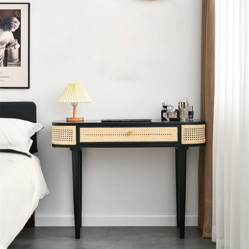 

Nordic Furniture Dresser Retro Rattan Solid Wood Desk Table Modern Rattan Dressing Table Bed Dressing Table Bedroom Makeup
