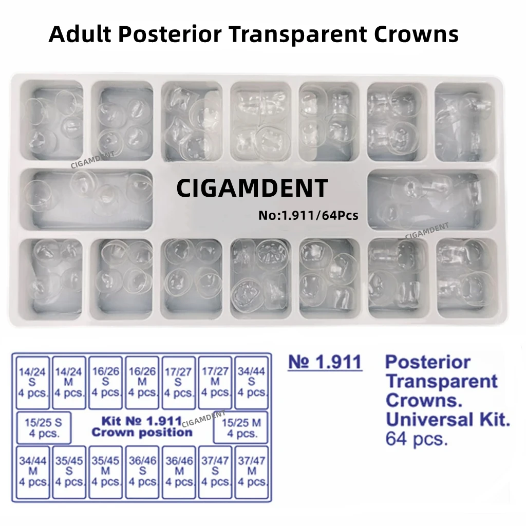 64 Pcs/Box Dental Teeth Crown Anterior Posterior Transparent Temporary Preformed Pre-crown Matrices Matrix Adult Kids Deciduous