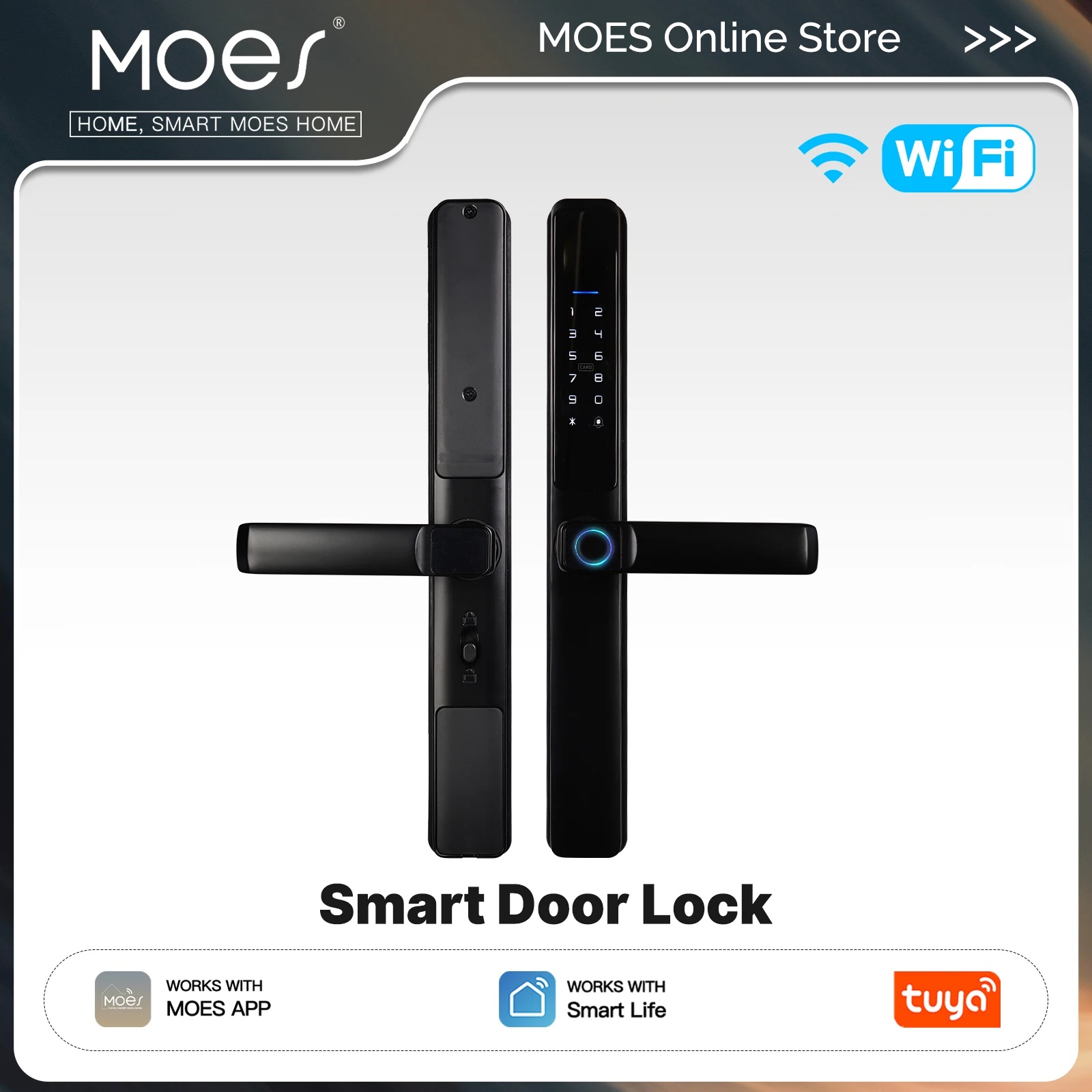 

Умный электронный дверной замок MOES Tuya WiFi для помещений с дистанционным управлением, разблокировка по отпечатку пальца, паролю, IC-карте, на батарейках, для отелей и апартаментов