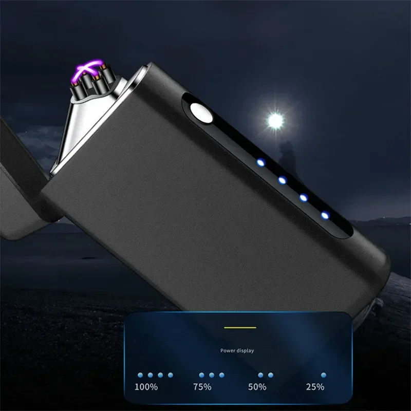 Hot Type-C Electric Double Arc Touch Sensing USB Lighter Men\'s Business Outdoor Windproof Power Display Pulse Lighter Wholesale