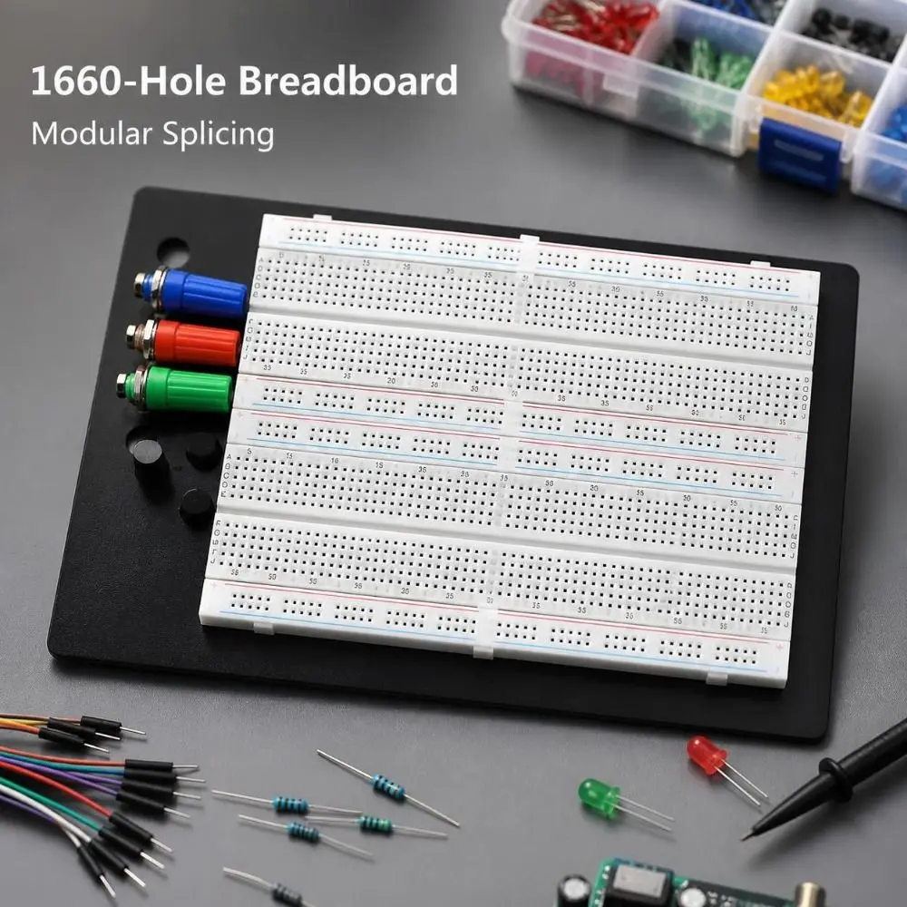1660pts Solderless Breadboard 4 Bus Strips Multi-purpose Protoboard Test Board Reusable Sockets Bread Board Kit Electronics