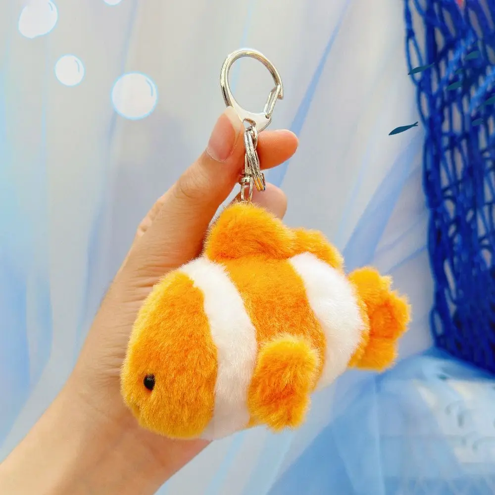 Soft Ocean Animal Plush Keychain Kawaii Simulation Fluffy Whale Keyring PP Cotton Small Turtle Press Sound Pendant Home Decor