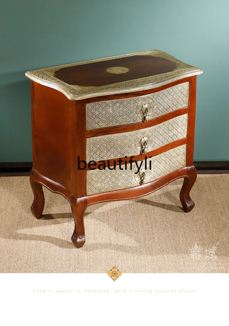 Indian Copper-Clad Wooden Cabinet Vintage Home Storage Cabinet