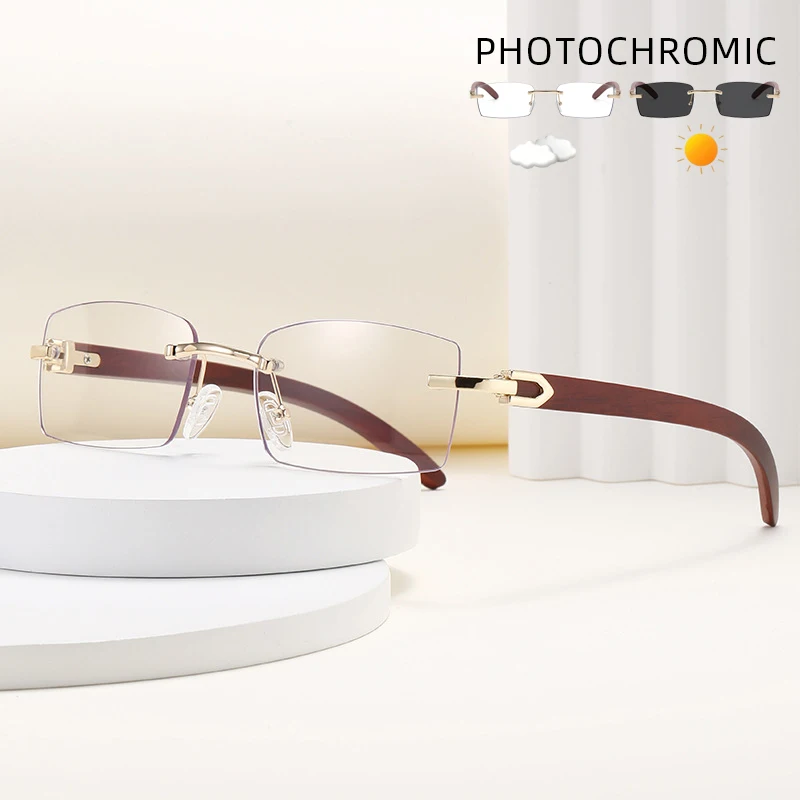 

Rimless Photochromic Glasses Men Women Frameless Anti-blue Light Glasses Fashion Changing Colors Eyeglasses