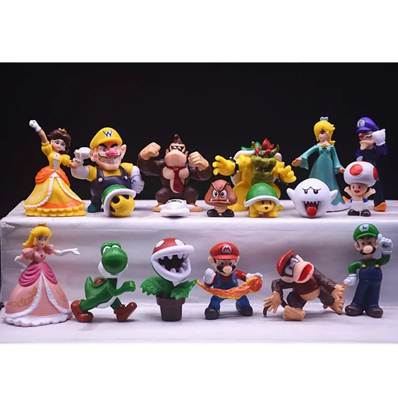 

Super Mario Toys 18pcs Set Games mario Luigi Bowser Koopa Yoshi Waluigi mushroom Toad Donkey Kong Anime Figures Model Toys Gift