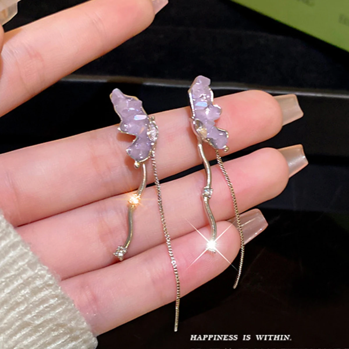 2024 Fashion Trend Blue Purple Crystal Butterfly Long Tassel Drop Earrings For Women Sexy Girl Party Fashion Accessories Gifts
