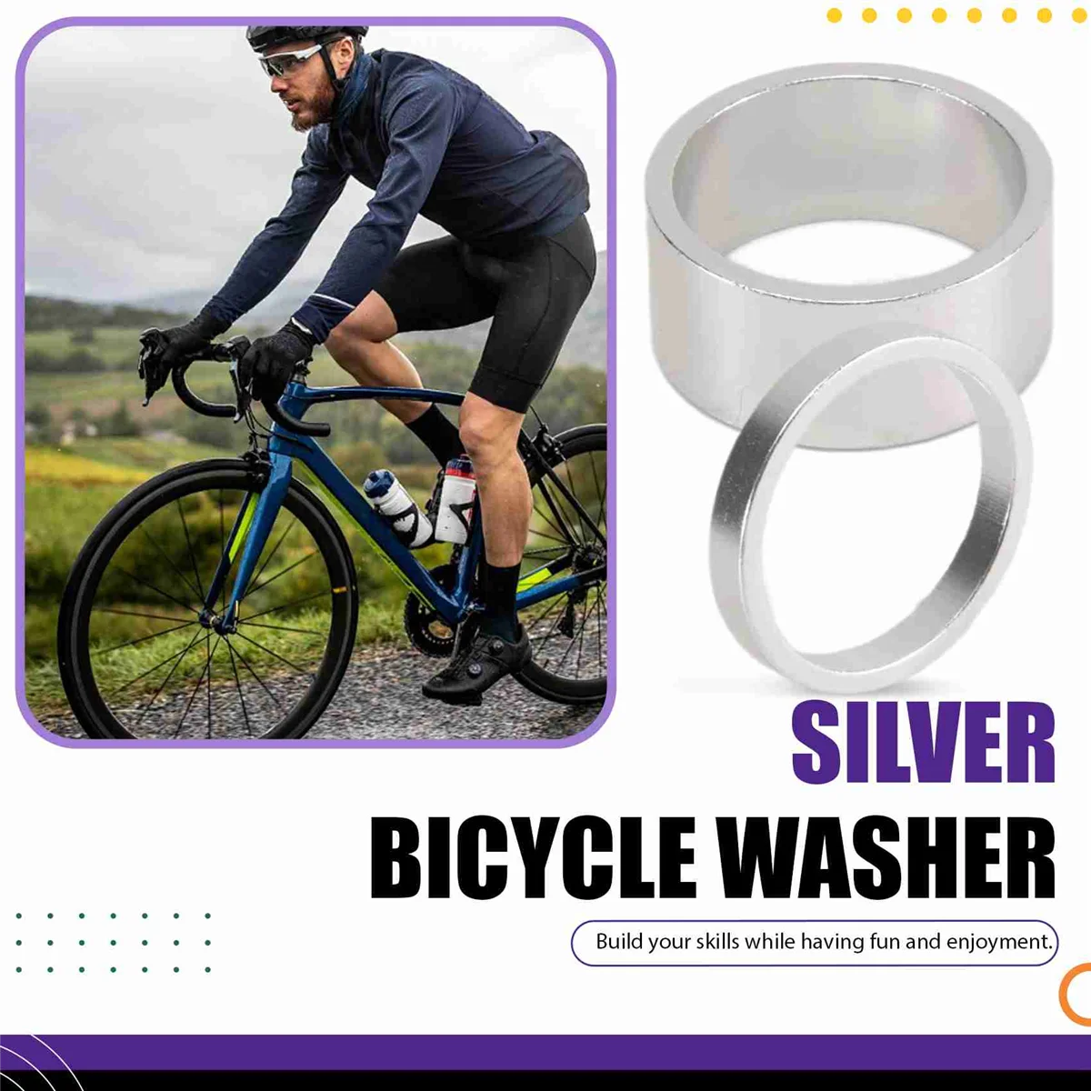 A99U 4Pcs/Set 5/10/15/20mm Aluminum Alloy Headset Stem Spacer MTB 28.6mm Fork Washer Cap for Road Bike Cycling,Silver