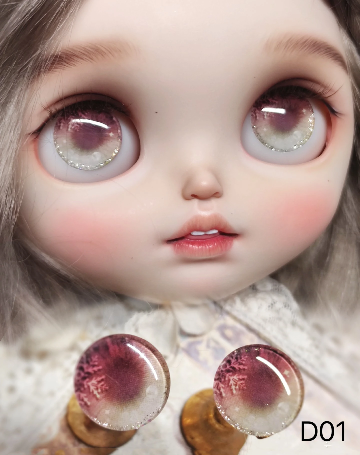 

BJD Blythe handmade eye chips Magnetic base glass eye patch film real life style Small snowflake