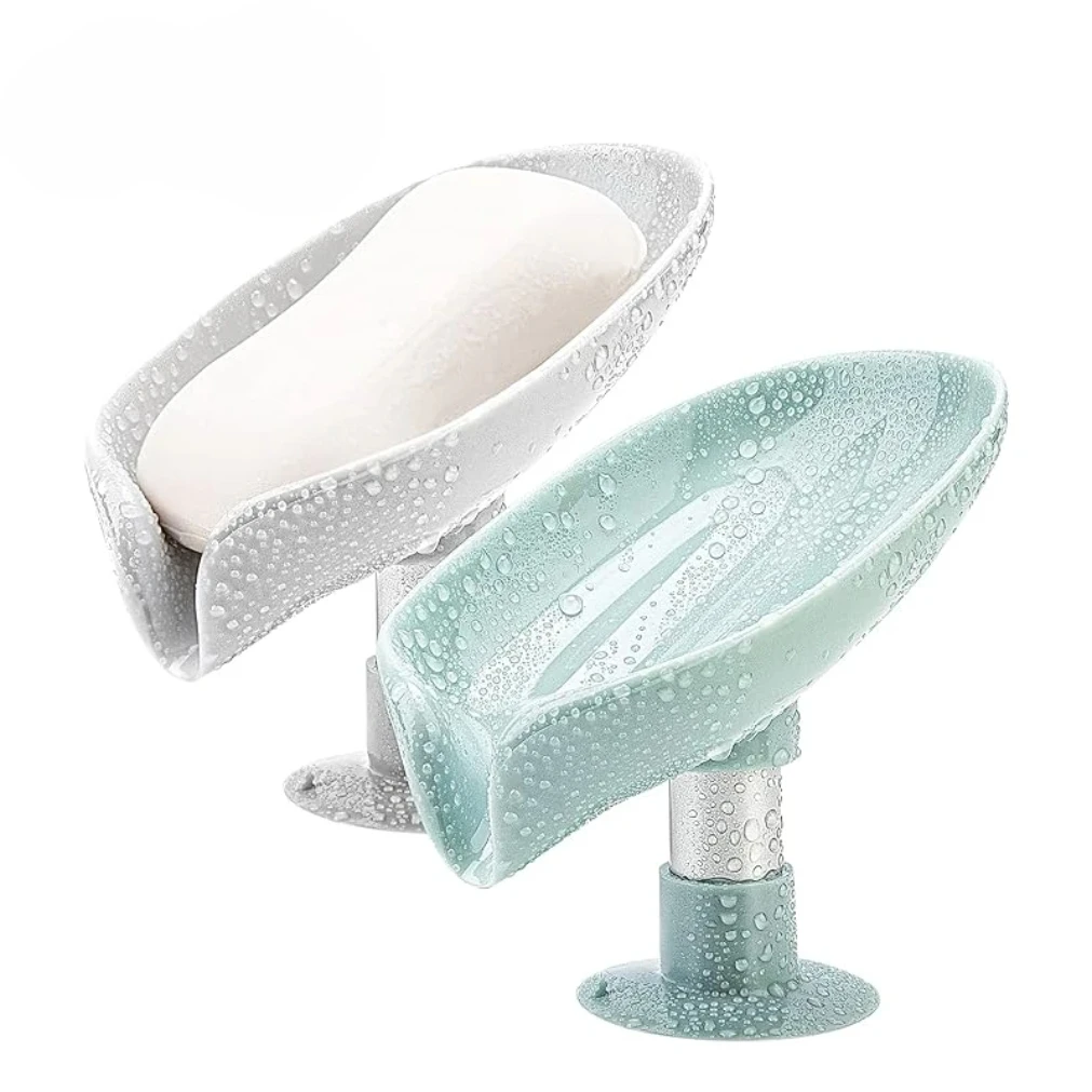 

Soap Holder Drain Water Soap Dish Leaf Shape Soap Box Shower Soap Drainer Suction Cup Soap Container Modern Bathroom Accessories