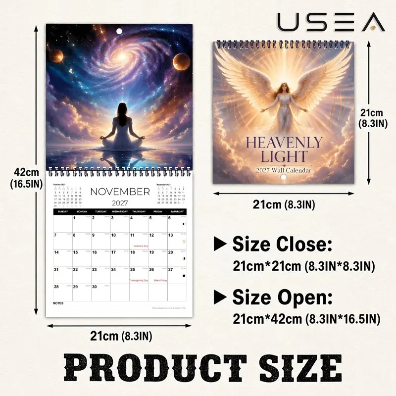 2027 Wall Calendar,Heavenly Angel Celestial Design,Large Writable Blocks,US Federal Holidays,Aesthetic Decor &Gift for Mom Women