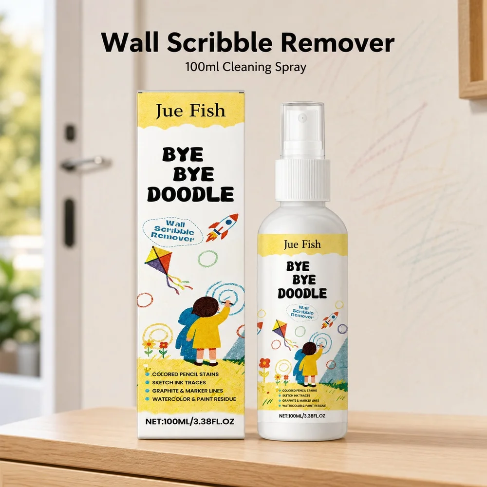 Jue Fish Wall Scribble Remover Spray 100ml for Crayon Pencil Marker Stains on Painted Walls Household Surface Cleaning for Homes