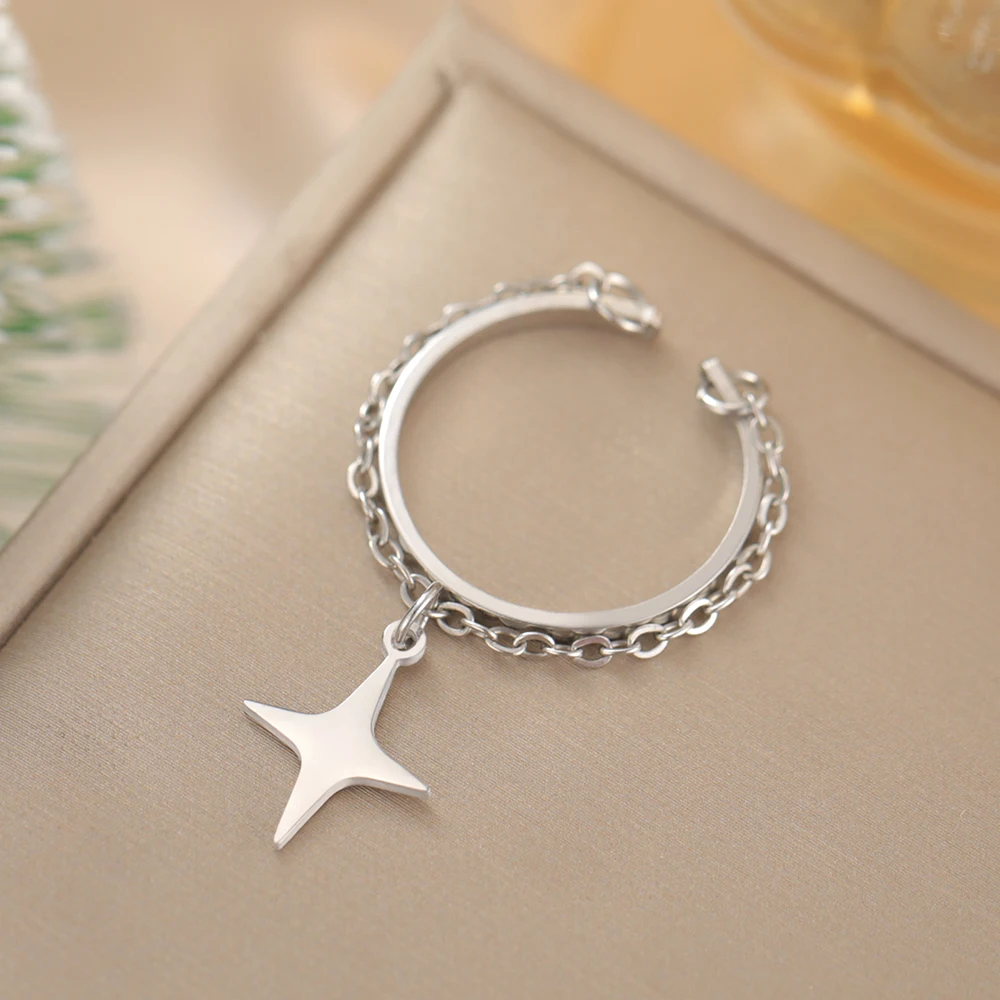 Dawapara Vintage Stern Kette Quaste Verstellbarer Ring Hexagramm Pentagramm Kreuz Charm Edelstahl Damen Schmuck – Detail 13