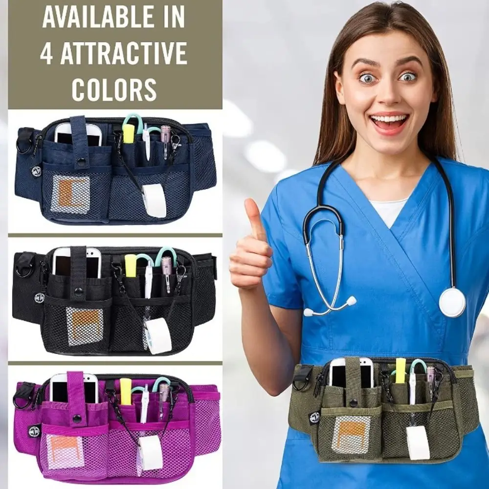 Portable Polyester Nurse Fanny Pack Adjustable Large Capacity Nurse Pouch Waist Bag Multi Compartment Pocket Belt Organizer