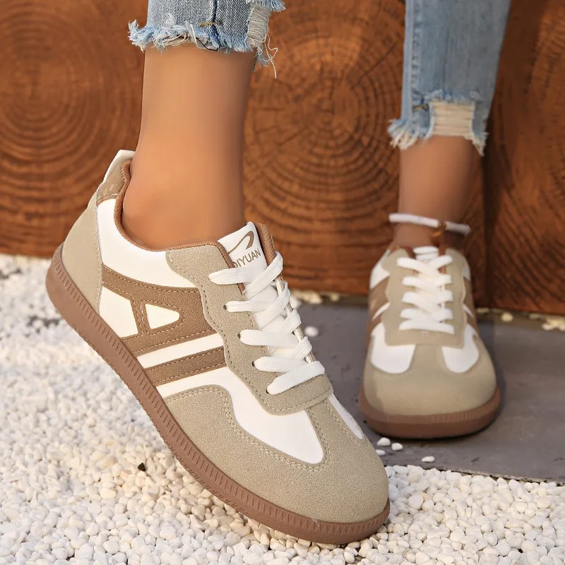 

Women's Retro Lace-Up Flat Round Toe Sports Shoes Autumn New Style Casual White Sneakers Comfortable All-Season Running Shoes