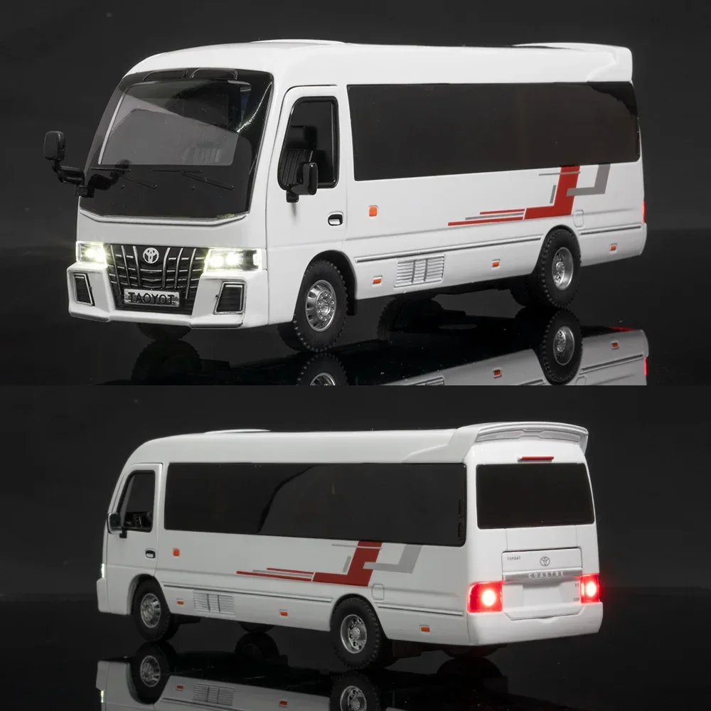 1:32 Toyota Coaster Toy Car Model Coach Bus Diecast Miniature Van For Children Pull Back Collection Gift Boy Kids A947