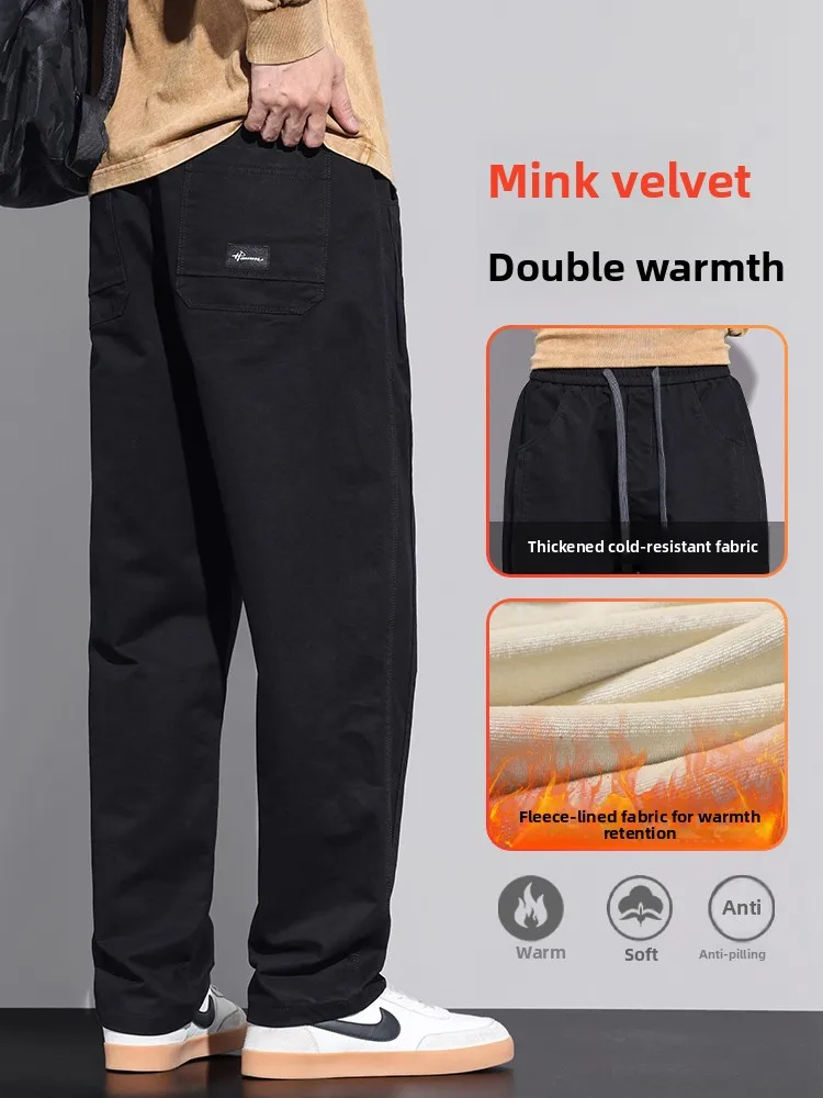 กางเกงขายาวทรงตรงผ้าฝ้ายแท้ลำลองสำหรับผู้ชาย ฤดูใบไม้ร่วง ฤดูหนาว รุ่นใหม่ สไตล์สปอร์ต ทรงหลวม ใส่ได้หลากหลาย เหมาะสำหรับทำงาน