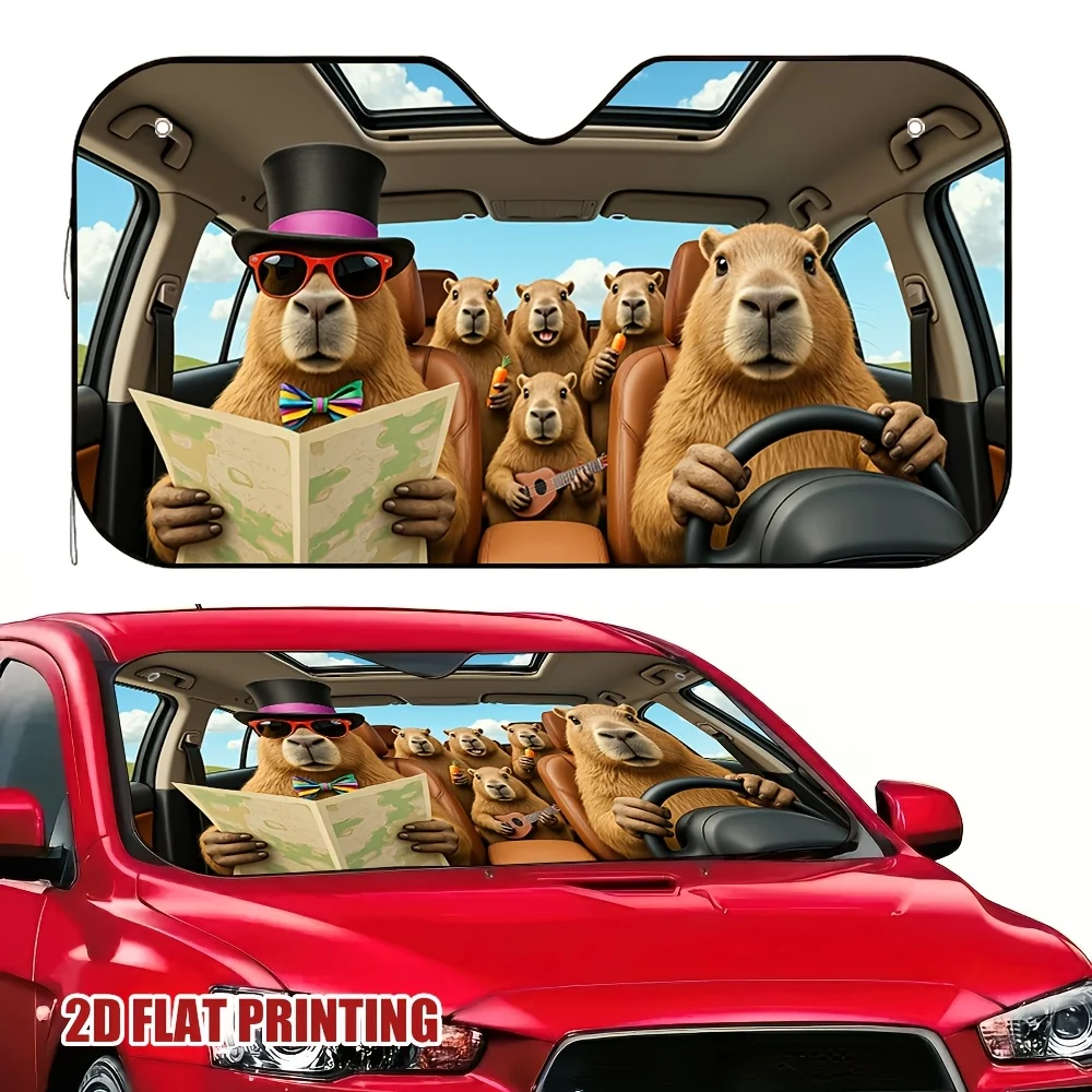 

1 шт. Автомобильный солнцезащитный козырек Capybara Road Trip — химерческие модные очки и музыкальный дизайн Capybaras, универсальный автомобильный аксессуар для Fam