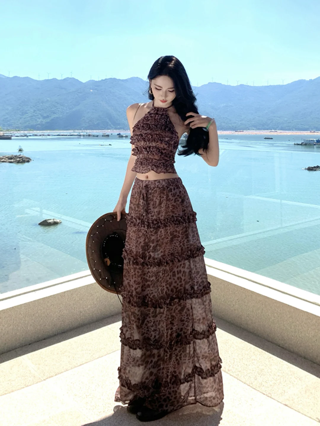 

Island Vaion Комплект из двух предметов Сексуальное чистое желание с леопардовым принтом Висит Ne Bal Hot Girl Пляжная одежда Юбка с высокой талией A-L...