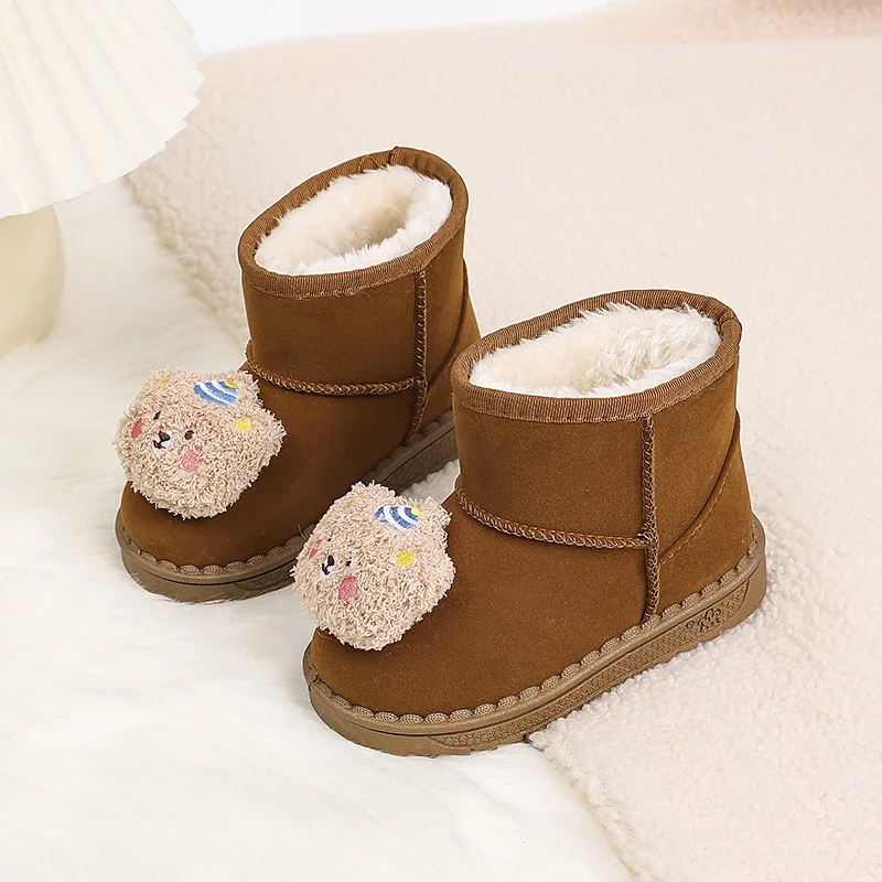 2025 Cartoon girls Boots  Toddler Girl Flat Heels Baby Fur Shoes Girls Fluffy Plush Kids Short Boots Non-slip Comfort Kids Shoes