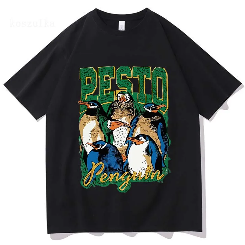 Camiseta de Pesto Penguin para hombre, camisa Retro de estética Harajuku, informal, Vintage, de algodón de arena, de alta calidad, nueva moda