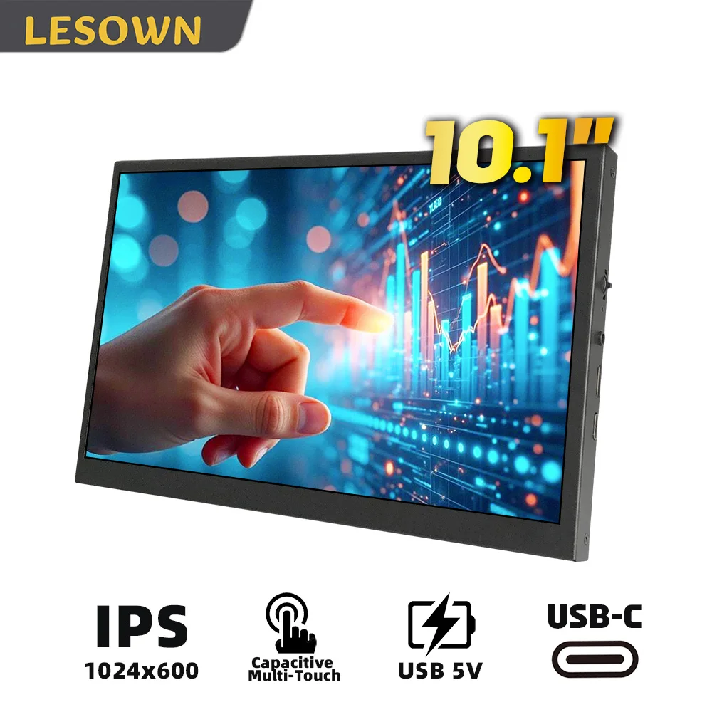 

LESOWN Portable Travel Monitor 10.1 Inch 1024×600 IPS Auxiliary Edge Display Touchscreen Compact Monitor for Raspberry Pi PC