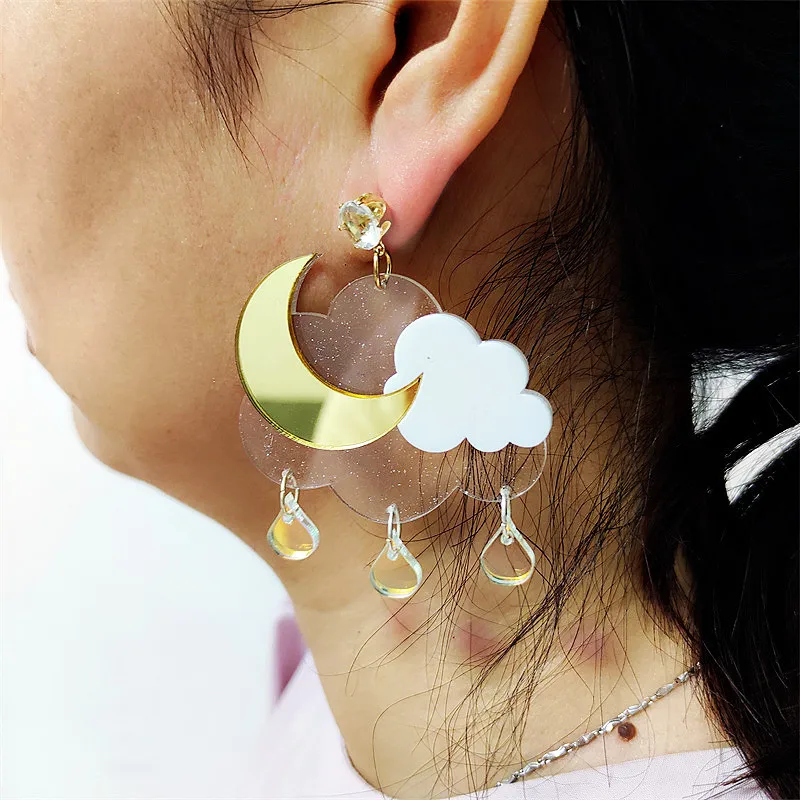 KUGUYS Moon Clouds Rain Dangle Earrings for Women Girls Acrylic Jewelry Fashion Cute Accessories