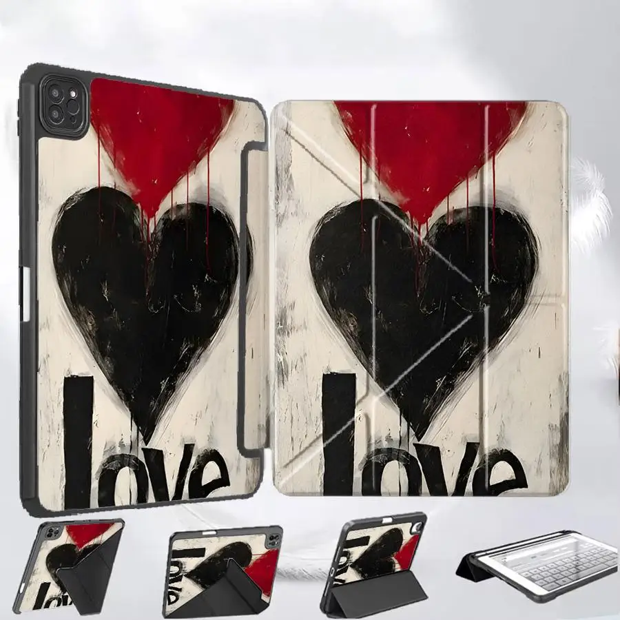 

Heart-Shaped Graffiti Holder Cover Tablet Case For iPad Pro 2025 Pro 11th 10th 9th 8th 7th 12.9inch Mini 6 7 Air 4 5 M3 M2 M4