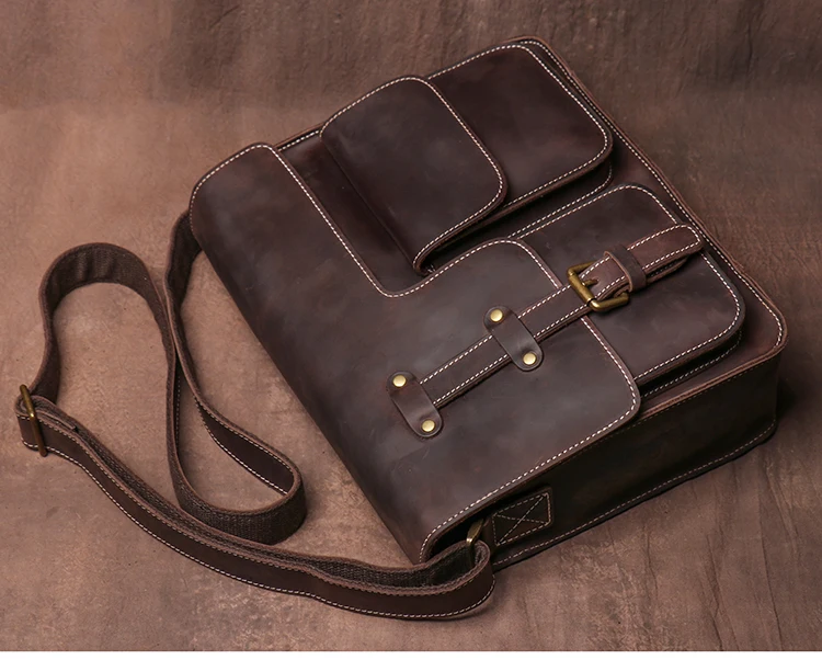 LUOKIR Echte Hohe Qualität Crazy Horse Rindsleder Schulter Umhängetasche Männer Leder Deluxe Sling Messenger Tasche Für 12,9 Zoll IPad – Detail 13