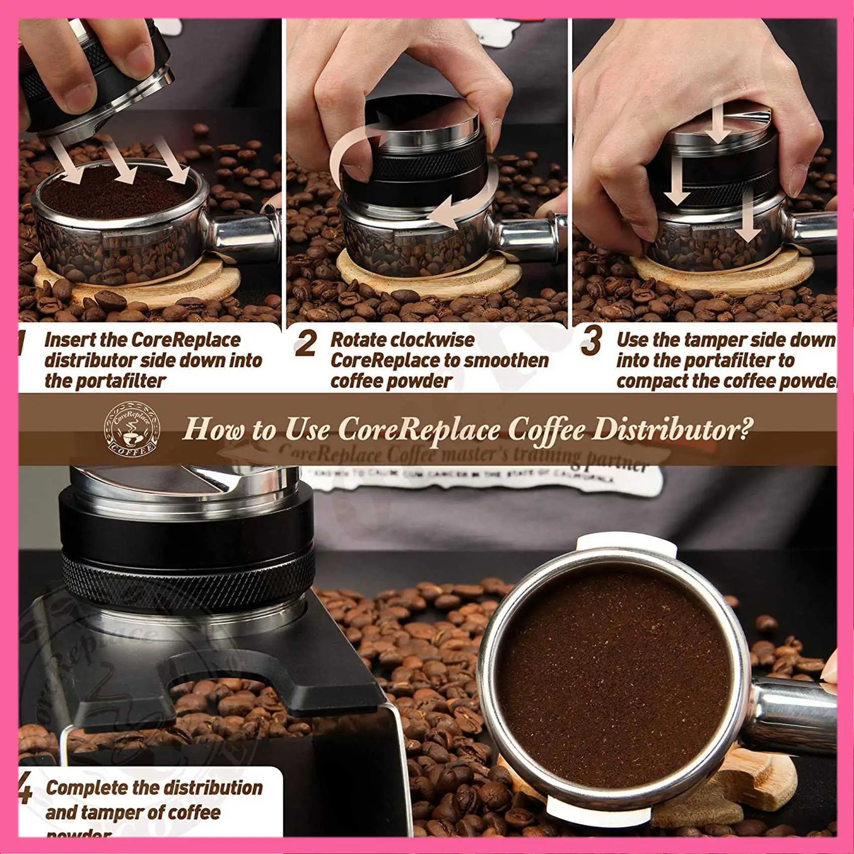 

ABNM Stainless Steel Coffee Distributor And Tamper,Dual Head Coffee Leveler Professional Adjustable Depth Hand Tamper