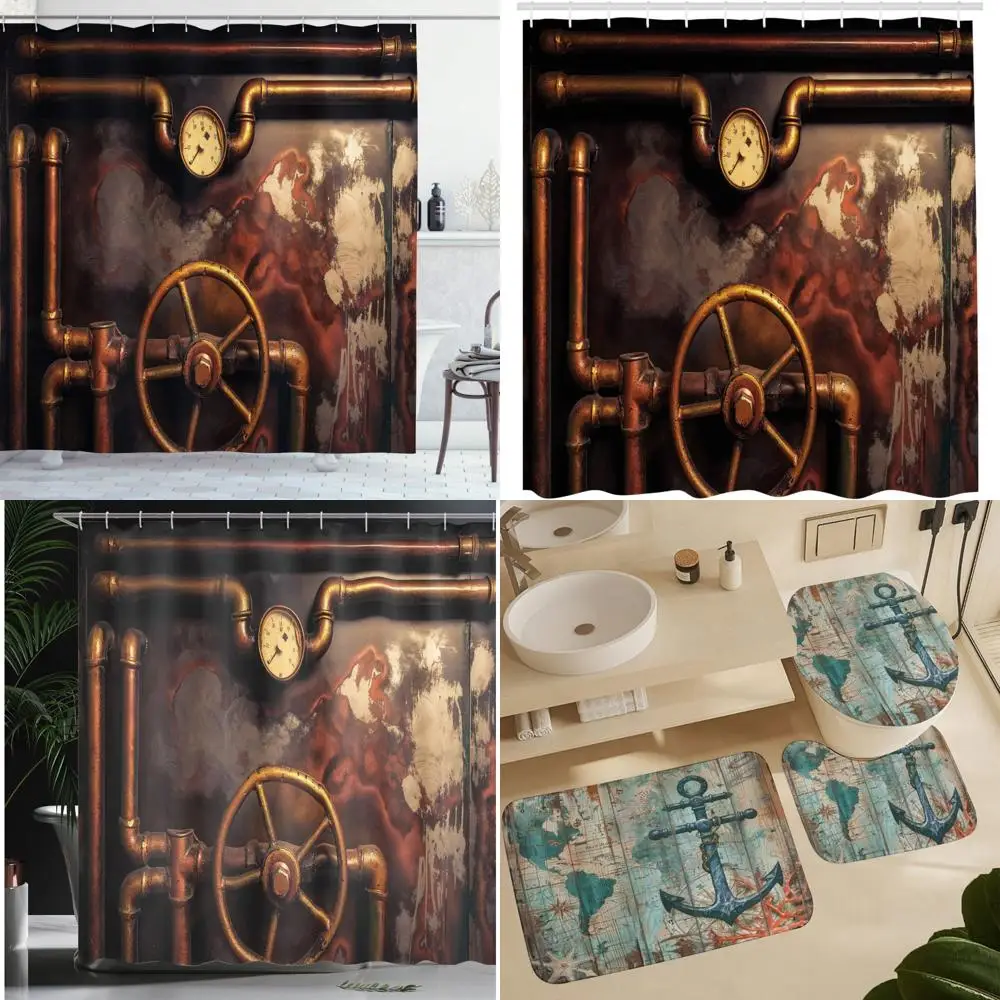 

Занавеска для душа на тему двигателя в винтажном стиле: паровые приборы и дизайн машин для рожкового деревенского декора ванной комнаты