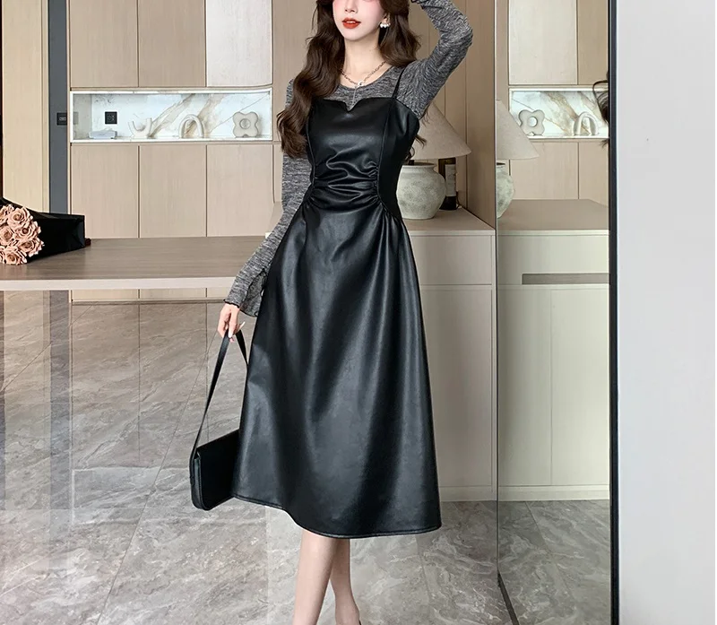 

2023 Autumn New Women's Fashion, High Grade, Super Beautiful Black Long sleeved Bottom Shirt, Dress Set