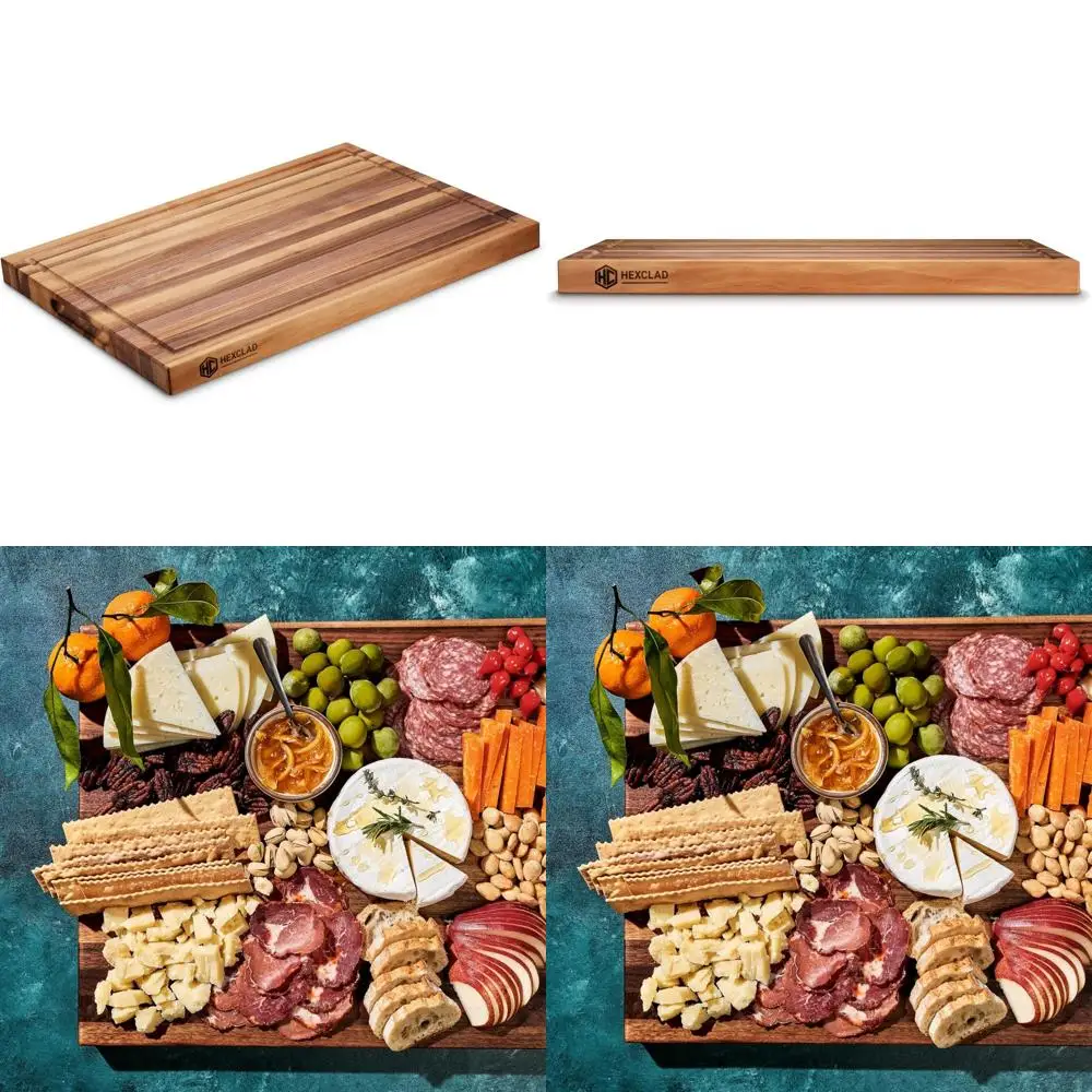 

Двусторонняя разделочная доска из орехового дерева с пазом для сока и утопленными ручками — прочная, устойчивая к царапинам лиственная древесина, отлично подходит для кухни