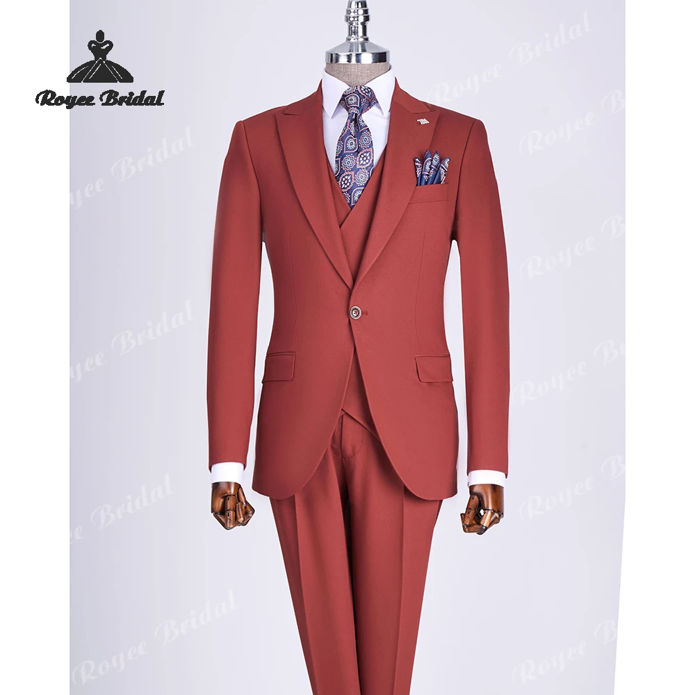 

Red Peak Lapel Men's Suit Wedding 2026 Three Piece Single Breasted Evening Business Suit Customized trajes para hombre