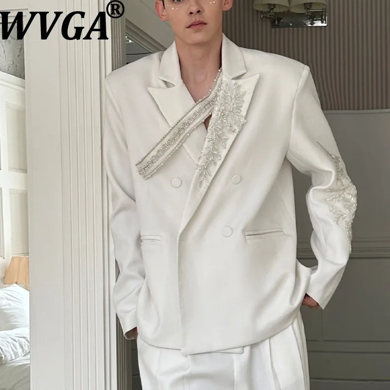 

WVGA весна осень новый мужской прилив элитный тяжелый дизайн с бисером модный костюм пальто нишевый шикарный повседневный пиджак с отложным воротником W17883