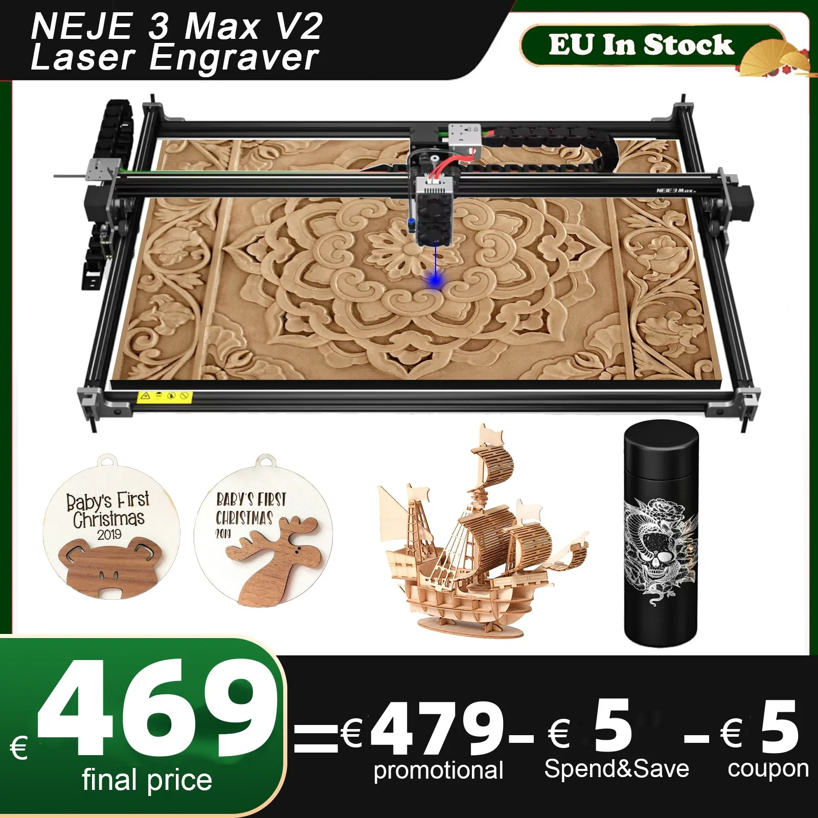 NEJE 3 Max V2 Laser Engraving Machine Offline Industrial Laser Cutter with E80/E40 Powerful 3D LOGO Printer Wood Cutting Router