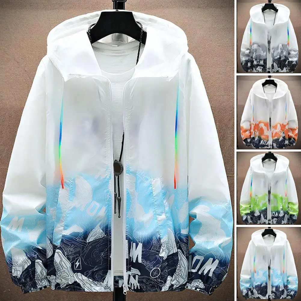 Breathable Sun Protection Jacket Men's Sun Protection Hooded Windbreaker with Shoes Print Quick Drying Uv Jacket with Pockets