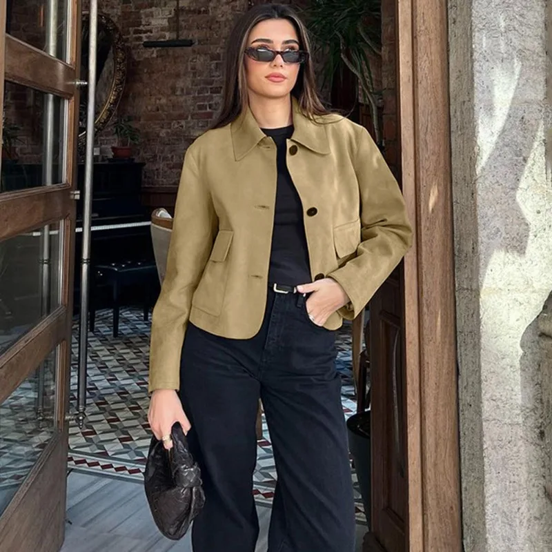 Talenza Fashion Casual Jacket Autumn New Solid Long Sleeve Loose Jacket Coats Vintage Streetwear Office Lady 2025 Women Jackets