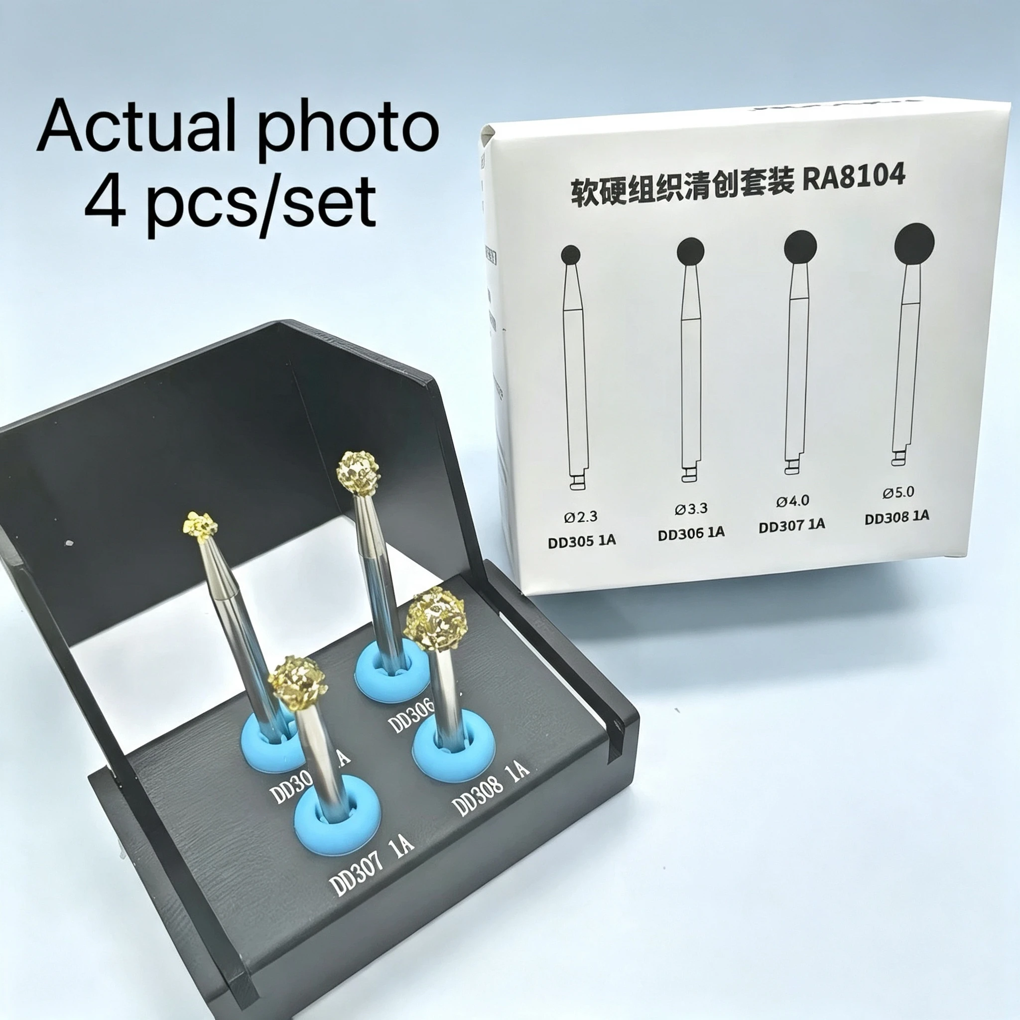 4Pcs Dental RA Diamond Bur Set Soft & Hard Tissue Debridement Burs For Implant Bone Contouring Gingival Shaping Surgery