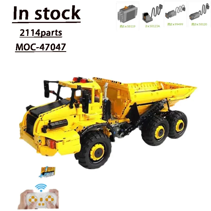 MOC-47047 Rc Elektrische Gelede Dump Truck Splitsen Assemblage Bouwsteen Model • 2114 Onderdelen Bouwstenen Kids Custom Cadeau